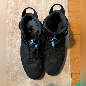 Jordan 6’s Black High-Top Sneakers with Blue Accents